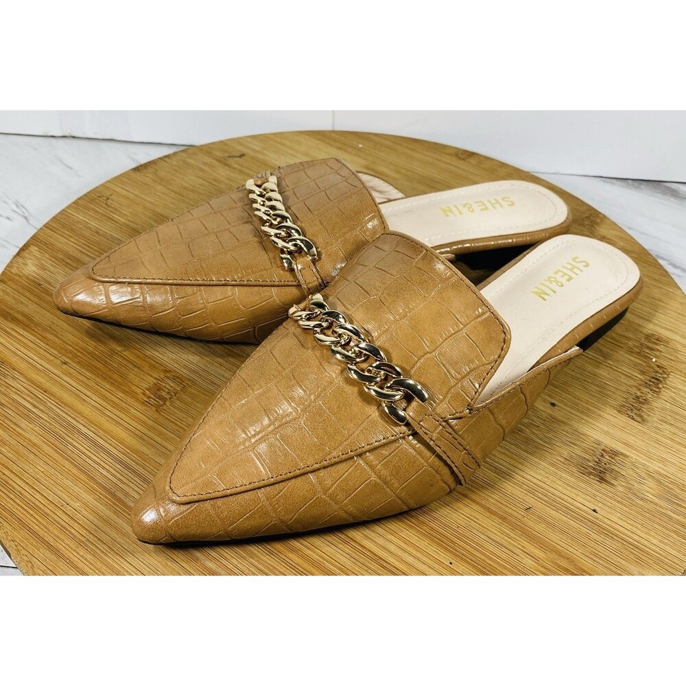 SHE&IN chain decor croc embossed mules Size 7.5